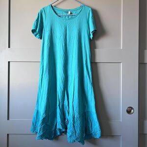 LOGO Lori Goldstein Dress Womens Medium Teal‎ Dorothy Eyelet Hem Pockets
